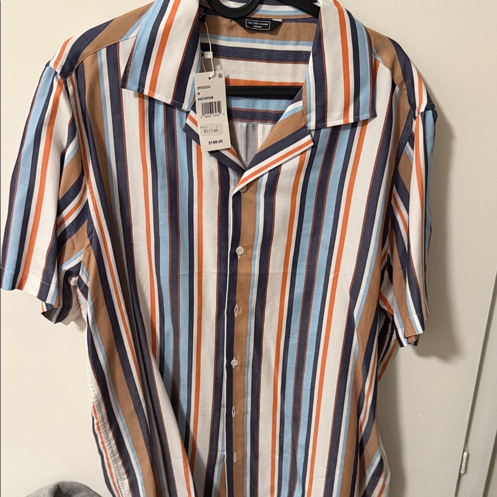 Saks Fifth Avenue Striped Button Down Shirt - Blue, Orange, Brown